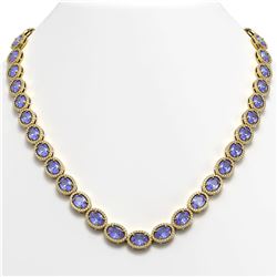 48.65 ctw Tanzanite & Diamond Micro Pave Halo Necklace 10k Yellow Gold - REF-797A3N