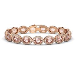 20.18 ctw Morganite & Diamond Micro Pave Halo Bracelet 10k Rose Gold - REF-377G3W