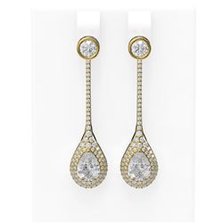 3.39 ctw Pear Diamond Earrings 18K Yellow Gold - REF-803X8A