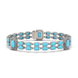 14.28 ctw Turquoise & Diamond Bracelet 14K White Gold - REF-229N5F