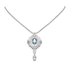 5.1 ctw Blue Topaz & Diamond Necklace 18K White Gold - REF-229R5K