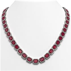 58.59 ctw Ruby & Diamond Micro Pave Halo Necklace 10k White Gold - REF-777A8N