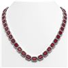 Image 1 : 58.59 ctw Ruby & Diamond Micro Pave Halo Necklace 10k White Gold - REF-777A8N