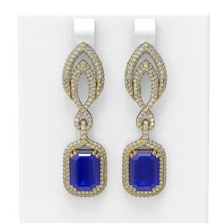 14.72 ctw Sapphire & Diamond Earrings 18K Yellow Gold - REF-445X5A