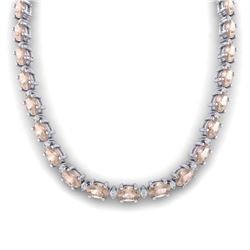 44.25 ctw Morganite & VS/SI Diamond Eternity Necklace 10k White Gold - REF-465A5N