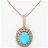 Image 2 : 8.97 ctw Turquoise & Diamond Victorian Necklace 14K Rose Gold - REF-245W5H