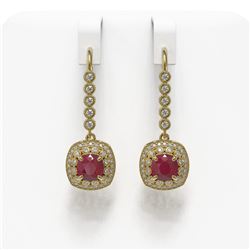5.1 ctw Certified Ruby & Diamond Victorian Earrings 14K Yellow Gold - REF-172H8R