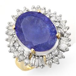 12.75 ctw Tanzanite & Diamond Ring 14k Yellow Gold - REF-455G6W