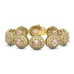 40.92 ctw Morganite & Diamond Victorian Bracelet 14K Yellow Gold - REF-1709K3Y