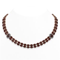 63.15 ctw Garnet & Diamond Necklace 14K Rose Gold - REF-581F8M