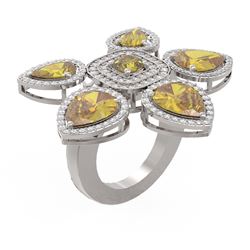 11.45 ctw Canary Citrine Diamond Ring 18K White Gold - REF-295F3M