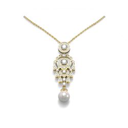 4.76 ctw Diamond & Pearl Necklace 18K Yellow Gold - REF-659G3W