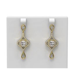 3.83 ctw Princess Diamond Earrings 18K Yellow Gold - REF-823M3G