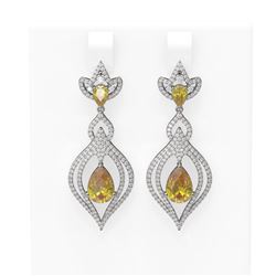 7.27 ctw Canary Citrine & Diamond Earrings 18K White Gold - REF-262K5Y