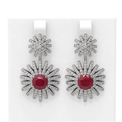 6.8 ctw Ruby & Diamond Earrings 18K White Gold - REF-327X3A