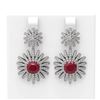 Image 1 : 6.8 ctw Ruby & Diamond Earrings 18K White Gold - REF-327X3A