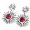 Image 3 : 6.8 ctw Ruby & Diamond Earrings 18K White Gold - REF-327X3A