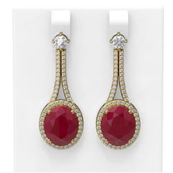 15.53 ctw Ruby & Diamond Earrings 18K Yellow Gold - REF-360R2K
