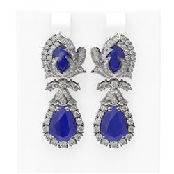 14.63 ctw Sapphire & Diamond Earrings 18K White Gold - REF-481M8G