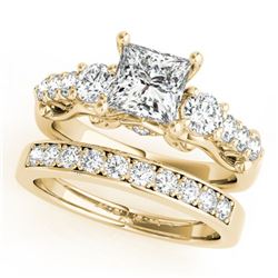 1.85 ctw VS/SI Diamond 3 Stone Princess Cut 2pc Set 14k Yellow Gold - REF-229X3A