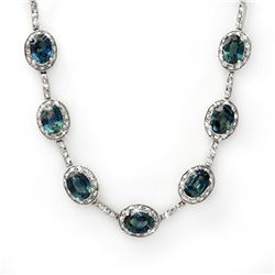 31.0 ctw Blue Sapphire & Diamond Necklace 14k White Gold - REF-275K8Y