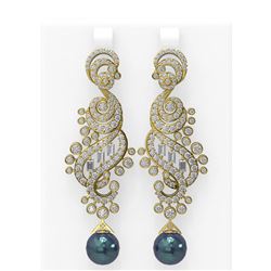 6.52 ctw Diamond & Pearl Earrings 18K Yellow Gold - REF-630F5M