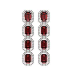 12.73 ctw Garnet & Diamond Micro Pave Halo Earrings 10k White Gold - REF-169A3N