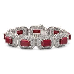 61.92 ctw Certified Ruby & Diamond Victorian Bracelet 14K White Gold - REF-1288H4R