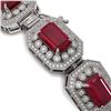Image 3 : 61.92 ctw Certified Ruby & Diamond Victorian Bracelet 14K White Gold - REF-1288H4R