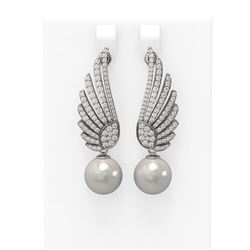 2.16 ctw Diamond & Pearl Earrings 18K White Gold - REF-181Y6X