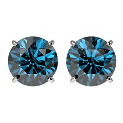 3.15 ctw Certified Intense Blue Diamond Stud Earrings 10k White Gold - REF-355K9Y