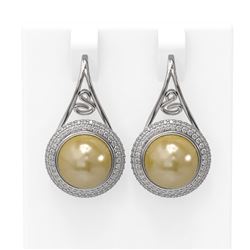 1.31 ctw Diamond & Pearl Earrings 18K White Gold - REF-185M5G
