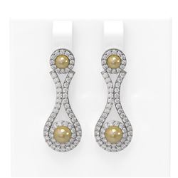 2.03 ctw Diamond & Pearl Earrings 18K White Gold - REF-176W9H