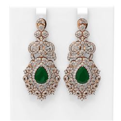 13.62 ctw Emerald & Diamond Earrings 18K Rose Gold - REF-690F9M