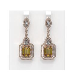 13.85 ctw Canary Citrine & Diamond Earrings 18K Rose Gold - REF-776F9M