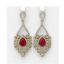 11.26 ctw Ruby & Diamond Earrings 18K Yellow Gold - REF-525G5W