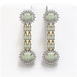 9.48 ctw Opal & Diamond Earrings 14K Yellow Gold - REF-236G4W
