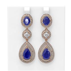 16.02 ctw Sapphire & Diamond Earrings 18K Rose Gold - REF-663Y6X