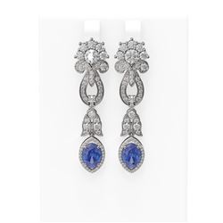 8.14 ctw Tanzanite & Diamond Earrings 18K White Gold - REF-709N3F