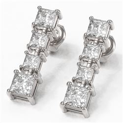 3.78 ctw Princess Diamond Earrings 18K White Gold - REF-599N2F