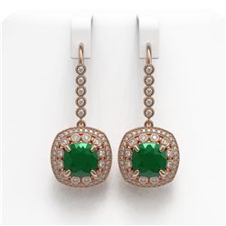 12.9 ctw Certified Emerald & Diamond Victorian Earrings 14K Rose Gold - REF-266A9N