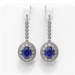 9.25 ctw Certified Sapphire & Diamond Victorian Earrings 14K White Gold - REF-243R5K