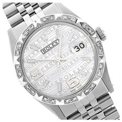 Rolex Men's Stainless Steel, QuickSet, Arabic Dial with Pyrimid Diam Bezel  - REF-509T6K
