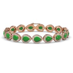 13.19 ctw Jade & Diamond Micro Pave Halo Bracelet 10k Rose Gold - REF-305A8N