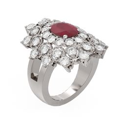 6.12 ctw Ruby & Diamond Ring 18K White Gold - REF-283Y3X