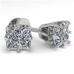 1.0 ctw VS/SI Princess Diamond Stud Solitaire Earrings 18k White Gold - REF-147G2W