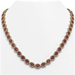 34.11 ctw Ruby & Diamond Micro Pave Halo Necklace 10k Yellow Gold - REF-672H8R