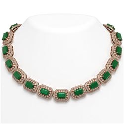 137.65 ctw Emerald & Diamond Victorian Necklace 14K Rose Gold - REF-3181N8F
