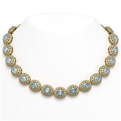 90.5 ctw Aquamarine & Diamond Victorian Necklace 14K Yellow Gold - REF-3020X2A