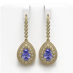 8.95 ctw Tanzanite & Diamond Victorian Earrings 14K Yellow Gold - REF-345K5Y